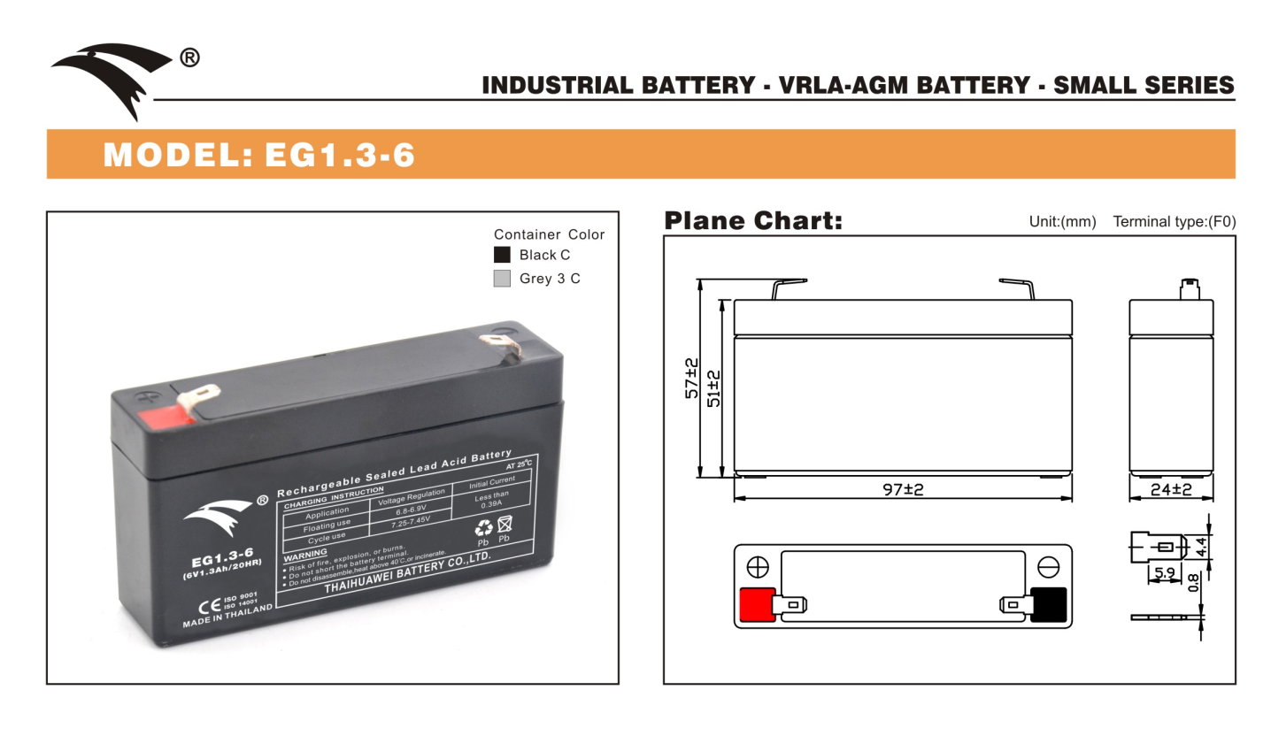 Bình ắc quy cho bộ lưu điện UPS EAGLE EG1.3-6  6V-1.3AH (HÀNG NGOẠI NHẬP)