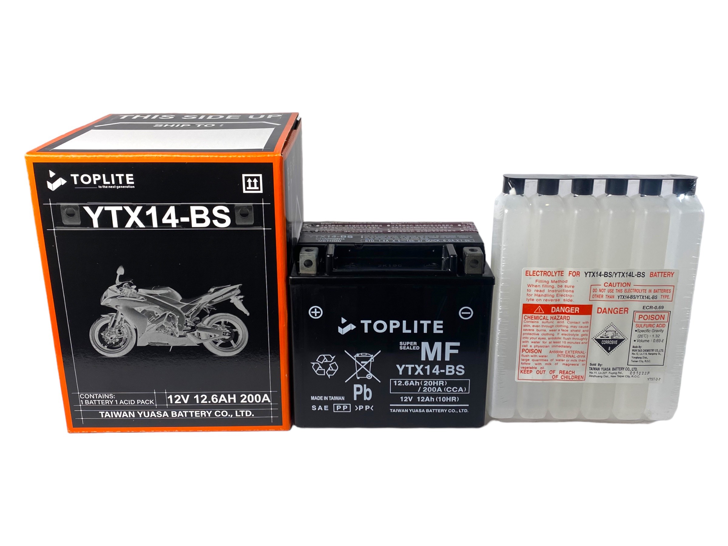 Bình ắc quy xe moto PKL Toplite YTX14-BS 12V-12.6 Ah (HÀNG NGOẠI NHẬP)